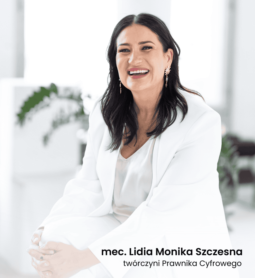 Prawnik cyfrowy Lidia Monika Szczesna w biurze, profesjonalna obsługa prawna online.